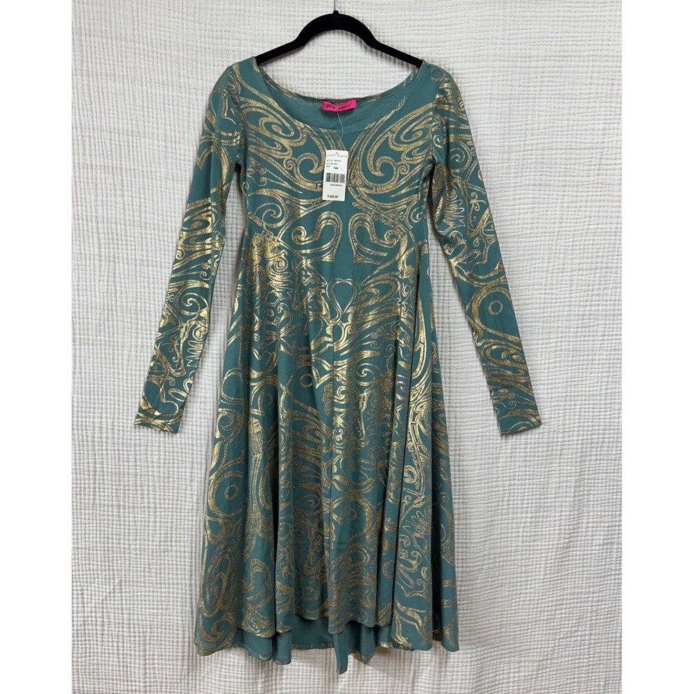 Franky for Betsey Johnson Y2K Teal Gold Metallic Burnout Mesh Dress NWT RARE